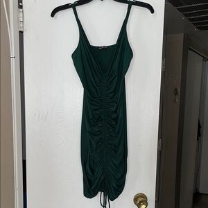 Fashion Nova Dark Green Ruched Mini Dress
